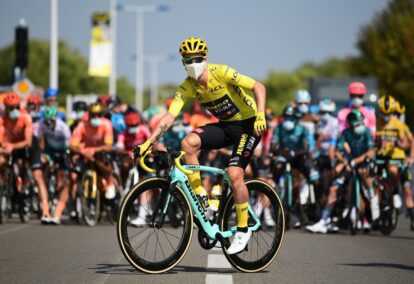 Primoz Roglic en jaune avec une belle marge sur Tadej Pogacar avant le chrono individuel. Photo : ASO / P. Ballet